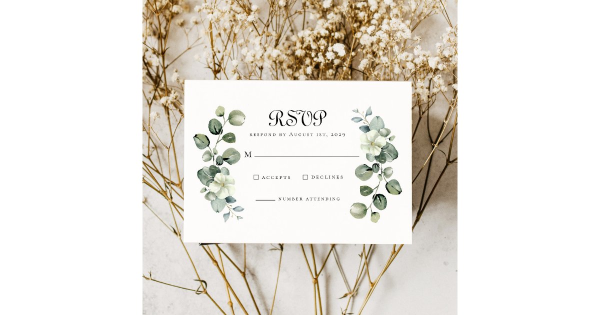 Elegant Eucalyptus Leaves Arch Greenery Wedding RSVP Card | Zazzle