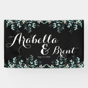 Elegant Eucalyptus Leaves Black Wedding Banner