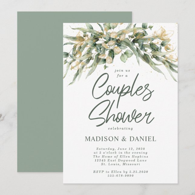 Elegant Eucalyptus Leaves Couples Shower Invitatio Invitation (Front/Back)