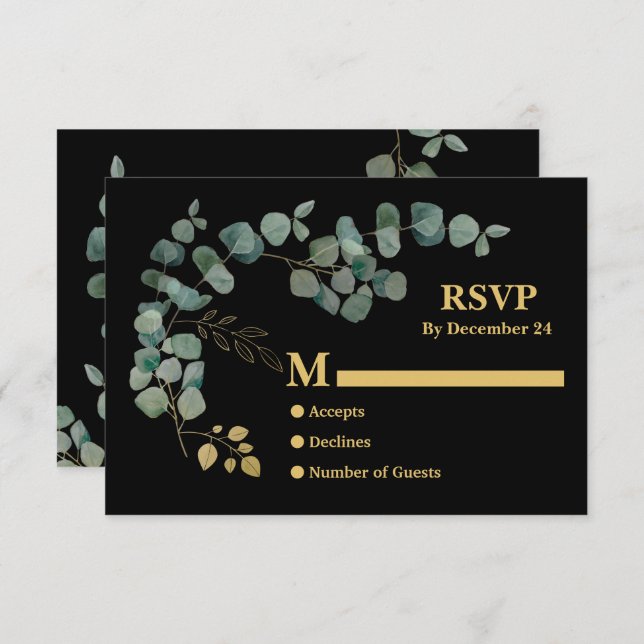 Elegant Eucalyptus Leaves Faux Gold RSVP Enclosure (Front/Back)