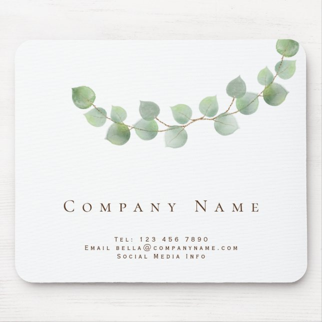 Elegant Eucalyptus Leaves Feminine Business Name Mouse Mat (Front)