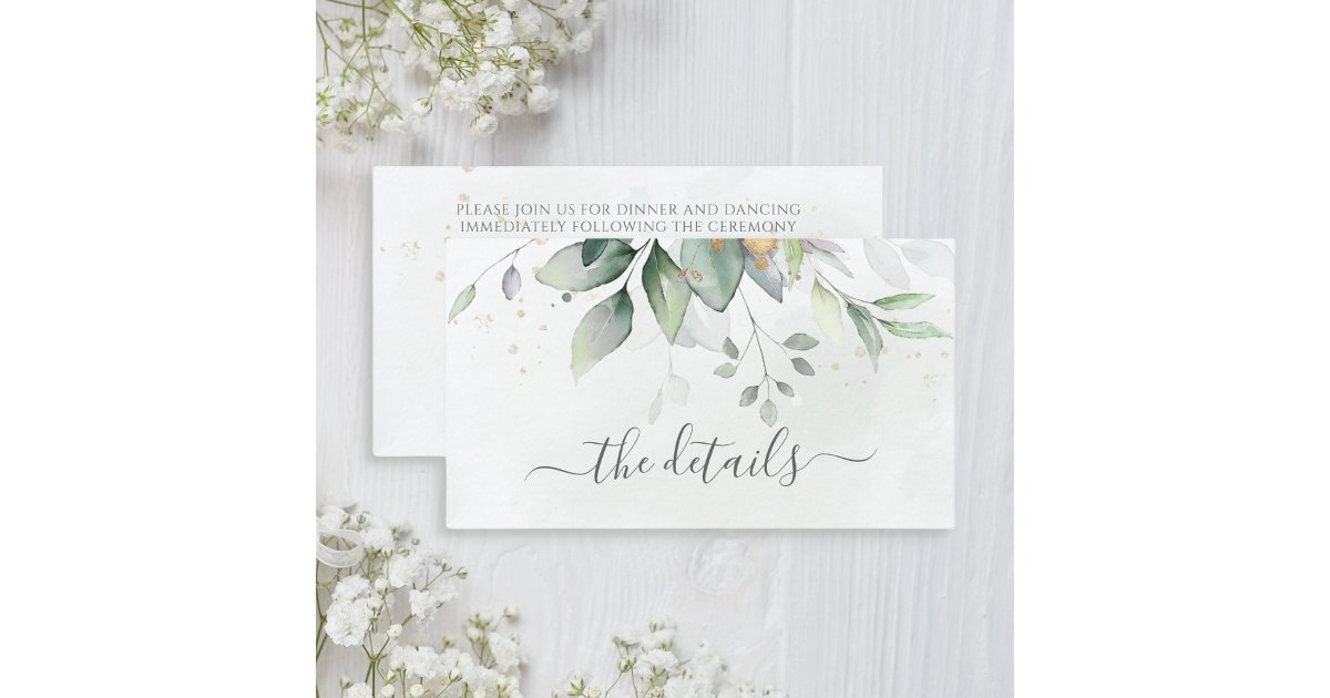 Elegant Eucalyptus Leaves Greenery Gold Wedding Enclosure Card | Zazzle