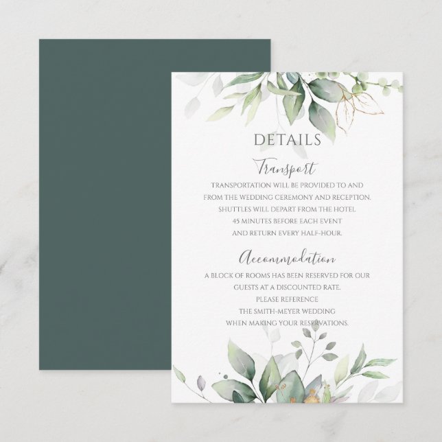 Elegant Eucalyptus Leaves Greenery Gold Wedding Enclosure Card (Front/Back)