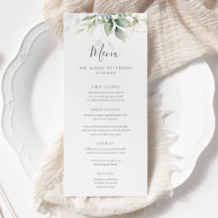 Elegant Eucalyptus Leaves Greenery Gold Wedding Menu