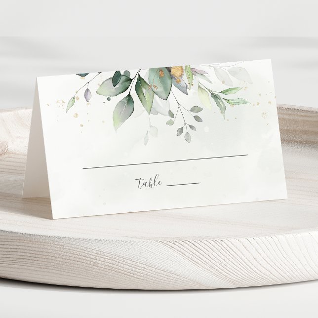 Elegant Eucalyptus Leaves Greenery Gold Wedding Place Card (Creator Uploaded)