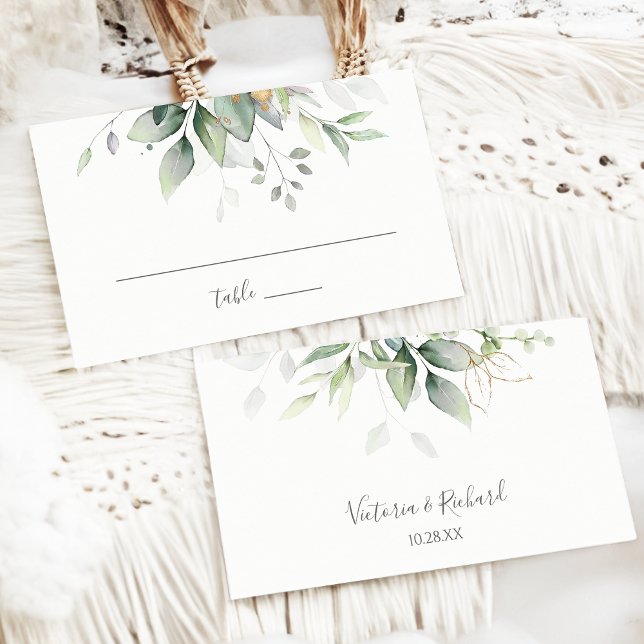 Elegant Eucalyptus Leaves Greenery Gold Wedding Place Card (Creator Uploaded)