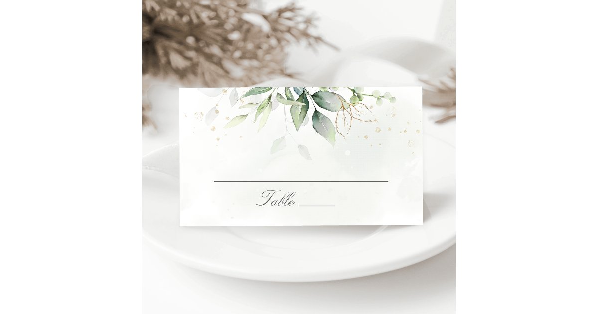 Elegant Eucalyptus Leaves Greenery Gold Wedding Place Card | Zazzle