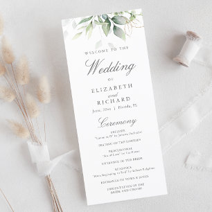 Elegant Eucalyptus Leaves Greenery Gold Wedding Programme