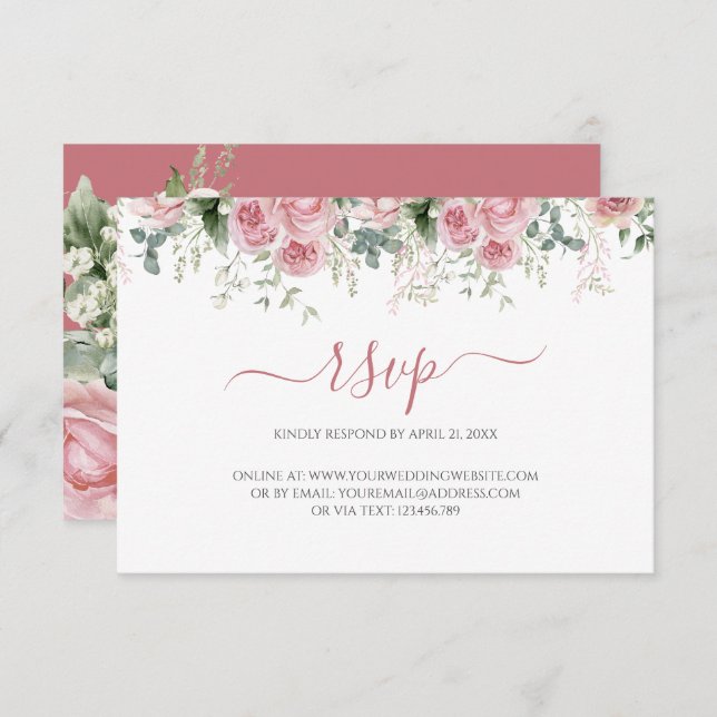 Elegant Eucalyptus Leaves Greenery Gold Wedding RSVP Card (Front/Back)