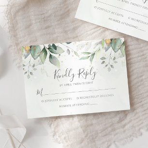 Elegant Eucalyptus Leaves Greenery Gold Wedding RSVP Card