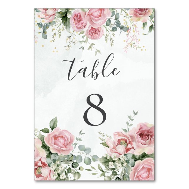 Elegant Eucalyptus Leaves Greenery Gold Wedding Table Number (Front)