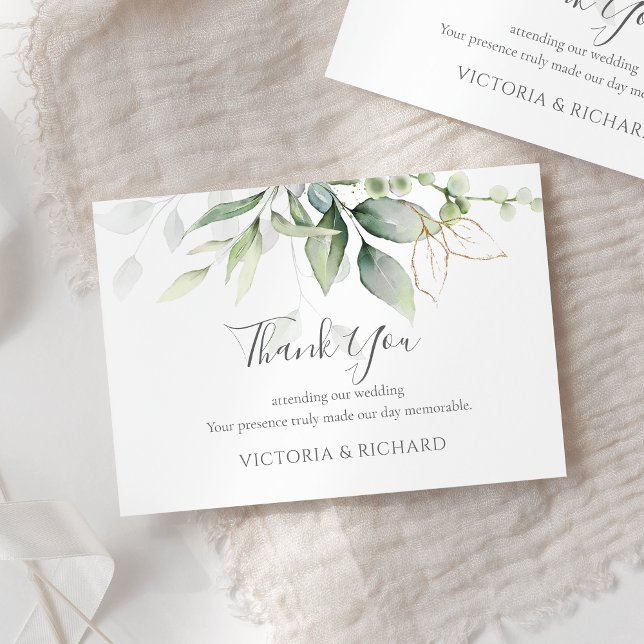Elegant Eucalyptus Leaves Greenery Gold Wedding Thank You Card (Creator Uploaded)