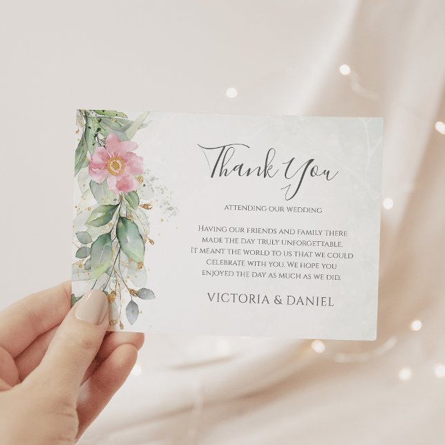 Elegant Eucalyptus Leaves Greenery Gold Wedding Thank You Card (Creator Uploaded)