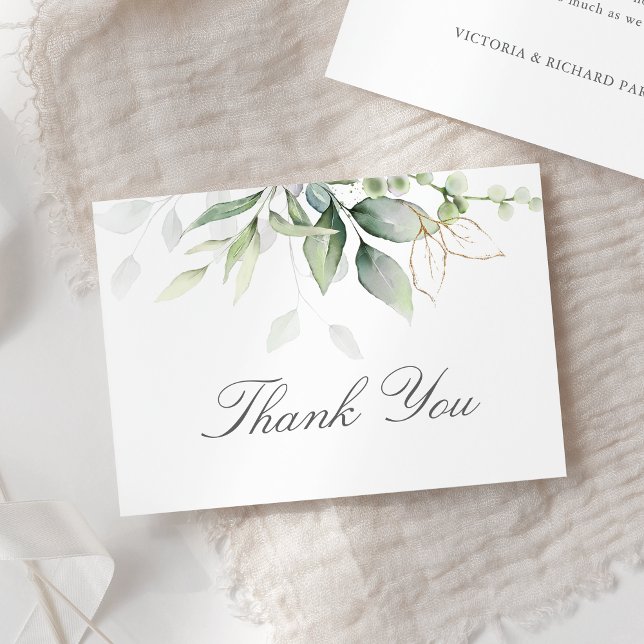 Elegant Eucalyptus Leaves Greenery Gold Wedding Thank You Card (Creator Uploaded)