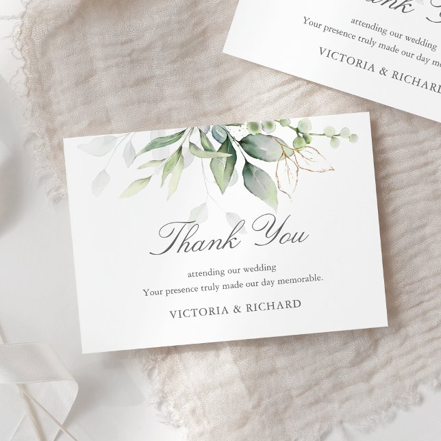Elegant Eucalyptus Leaves Greenery Gold Wedding Thank You Card (Creator Uploaded)