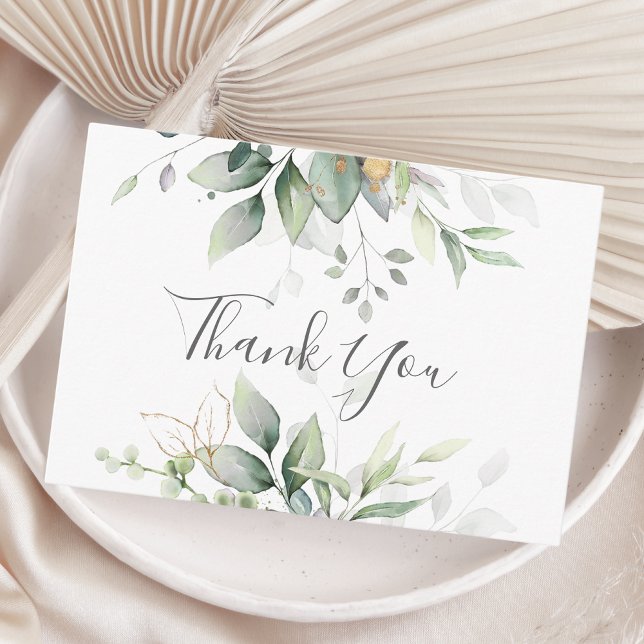 Elegant Eucalyptus Leaves Greenery Gold Wedding Thank You Card (Creator Uploaded)