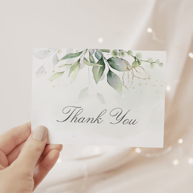 Elegant Eucalyptus Leaves Greenery Gold Wedding Thank You Card (Creator Uploaded)
