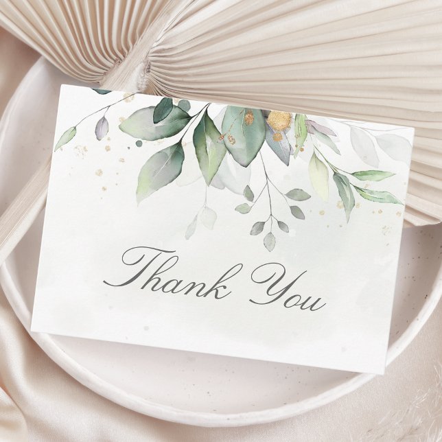 Elegant Eucalyptus Leaves Greenery Gold Wedding Thank You Card (Creator Uploaded)