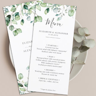 Elegant eucalyptus leaves greenery simple wedding  menu