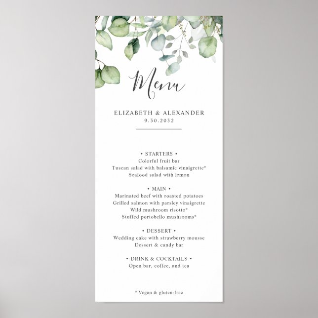 Elegant eucalyptus leaves greenery simple wedding  poster (Front)