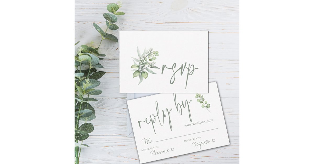 Elegant Eucalyptus Leaves Greenery Wedding RSVP Card | Zazzle