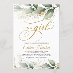 Elegant eucalyptus leaves it's a girl baby shower invitation