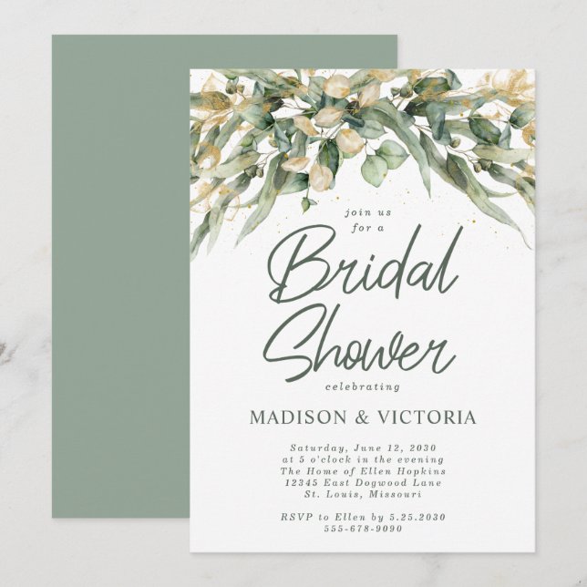 Elegant Eucalyptus Leaves LGBTQ Bridal Shower Invi Invitation (Front/Back)