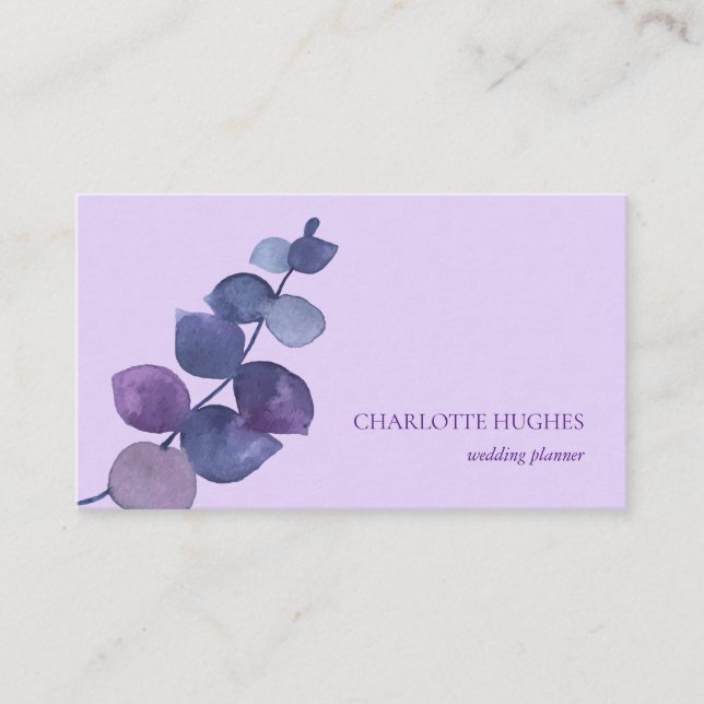 Elegant Eucalyptus Leaves Lilac Business Card (Front)