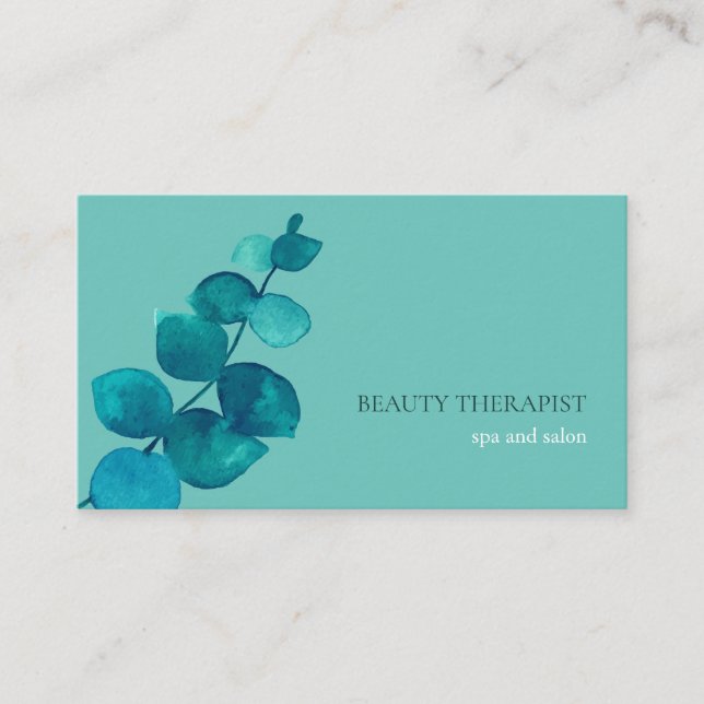 Elegant Eucalyptus Leaves Ocean Green Business Card (Front)