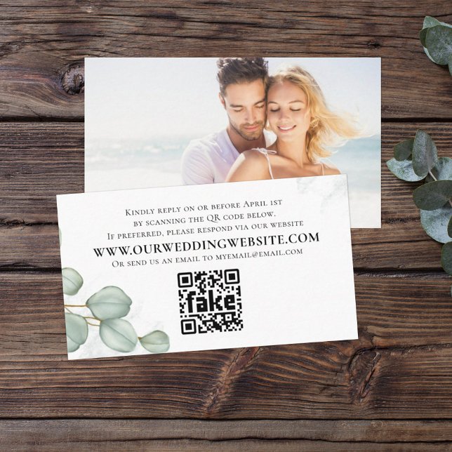 Elegant Eucalyptus Leaves Simple Photo QR Code  Business Card (Creator Uploaded)