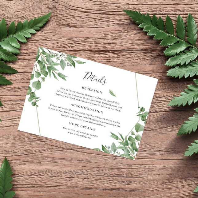 Elegant Eucalyptus Leaves Wedding Details Enclosure Card (Creator Uploaded)