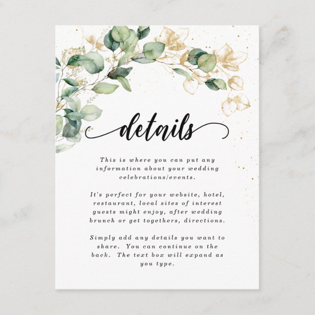 Elegant Eucalyptus Leaves Wedding Enclosure Card (Front)
