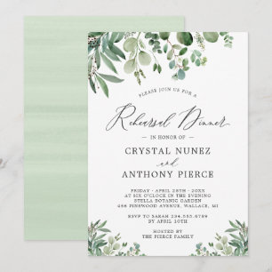 Elegant Eucalyptus Leaves Wedding Rehearsal Dinner Invitation