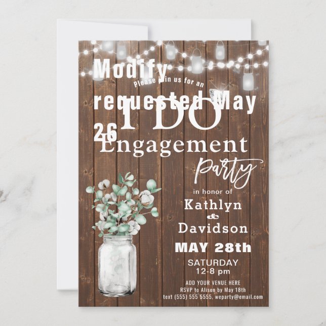 Elegant Eucalyptus Mason Jar I DO Engagement Party Invitation (Front)