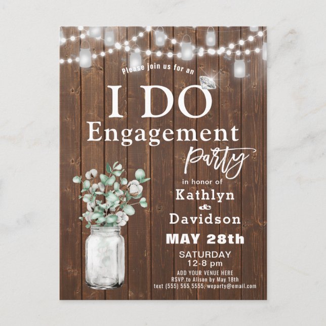 Elegant Eucalyptus Mason Jar I DO Engagement Party Invitation Postcard (Front)