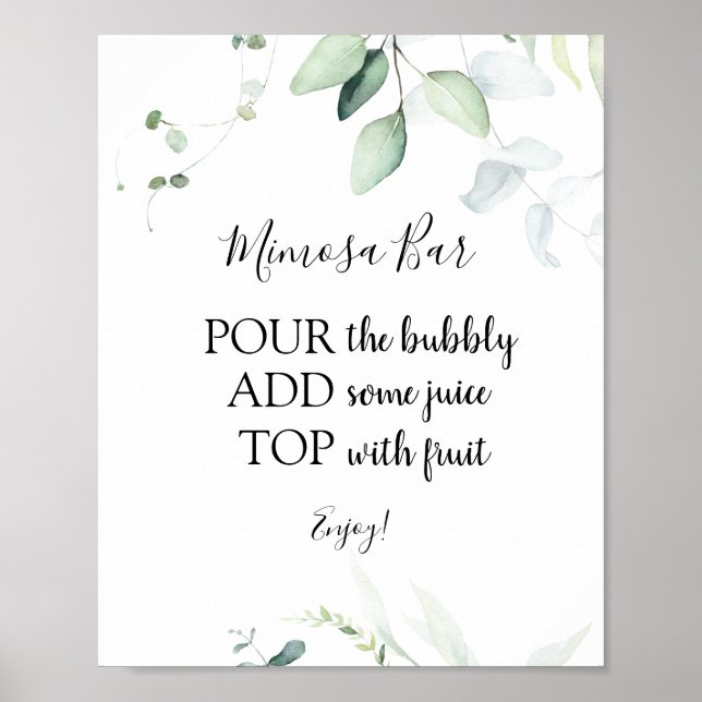Elegant Eucalyptus Mimosa Bar Drink Sign (Front)