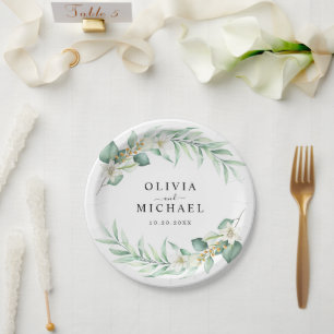 Elegant Eucalyptus Modern Wedding Paper Plate