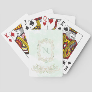 Elegant Eucalyptus Monogram Green Ivory Frame Playing Cards