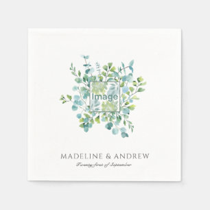 Elegant Eucalyptus Monogram Photo Image Wedding Napkin