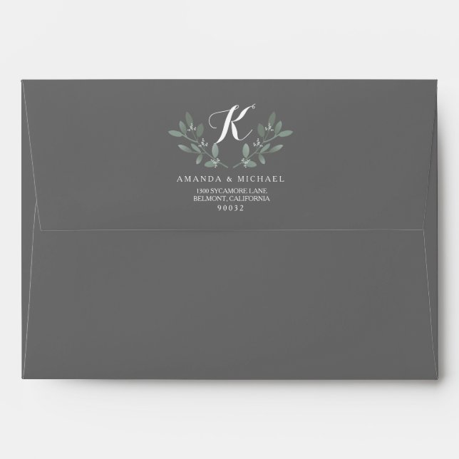 Elegant Eucalyptus Monogram Wedding Suite Envelopes (Back (Top Flap))