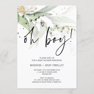 Elegant Eucalyptus Oh Boy Baby Shower Party Invitation
