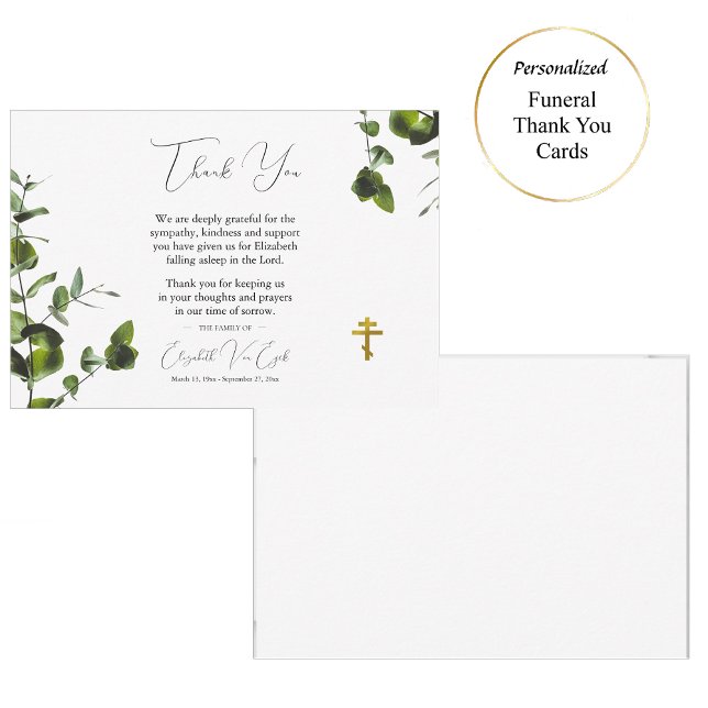 Elegant Eucalyptus Orthodox Christian Funeral Thank You Card (Creator Uploaded)
