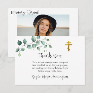 Elegant Eucalyptus Orthodox Christian Funeral Thank You Card