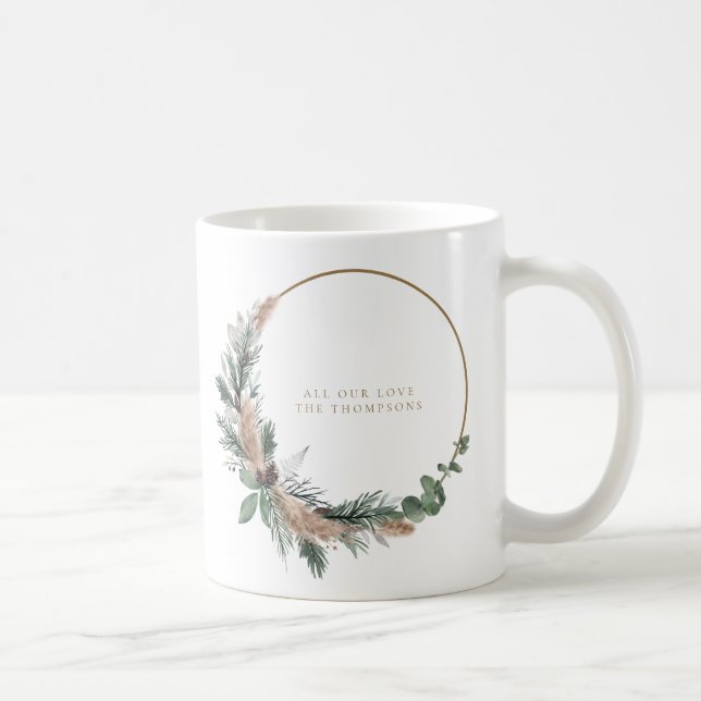 Elegant Eucalyptus Pampas Grass Christmas Wreath  Coffee Mug (Right)