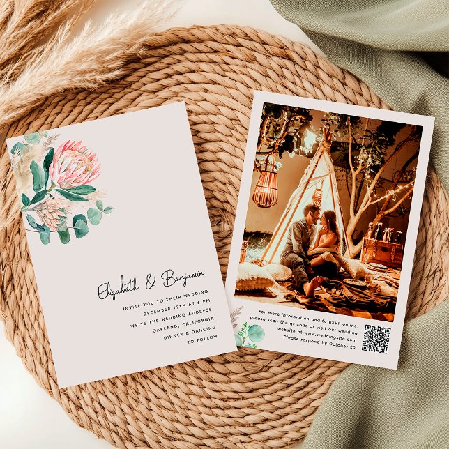 Elegant Eucalyptus Pampas Grass Protea Photo Invitation (Creator Uploaded)