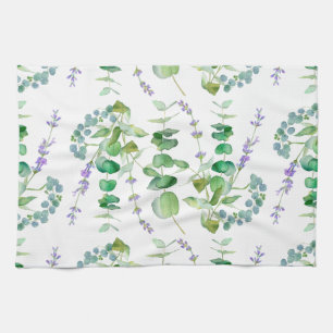 Elegant Eucalyptus pattern watercolor  Tea Towel