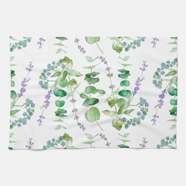 Elegant Eucalyptus pattern watercolor  Tea Towel (Horizontal)
