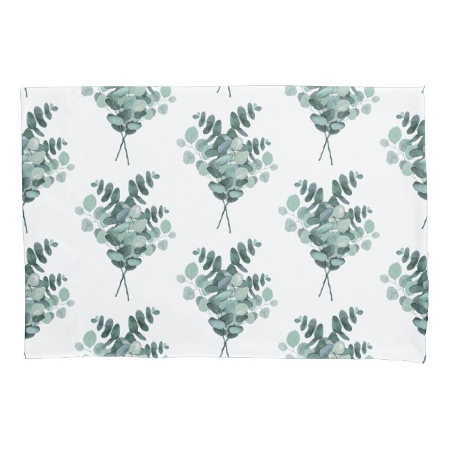 Elegant Eucalyptus Pattern White Green Standard Pillowcase (Front-Left)