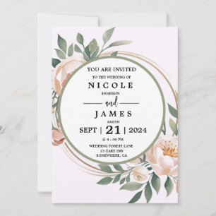 Elegant Eucalyptus Peach Floral Invitation