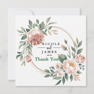 Elegant Eucalyptus Peach Floral Thank You Card